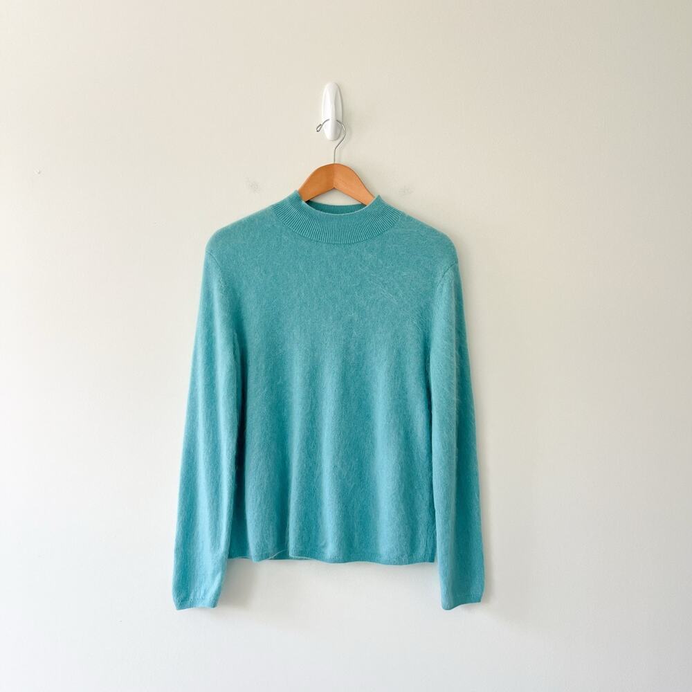 Banana Republic 100% Brushed Cashmere Mock-Neck Sweater in Aquamarine Blue Small - Picture 2 of 10